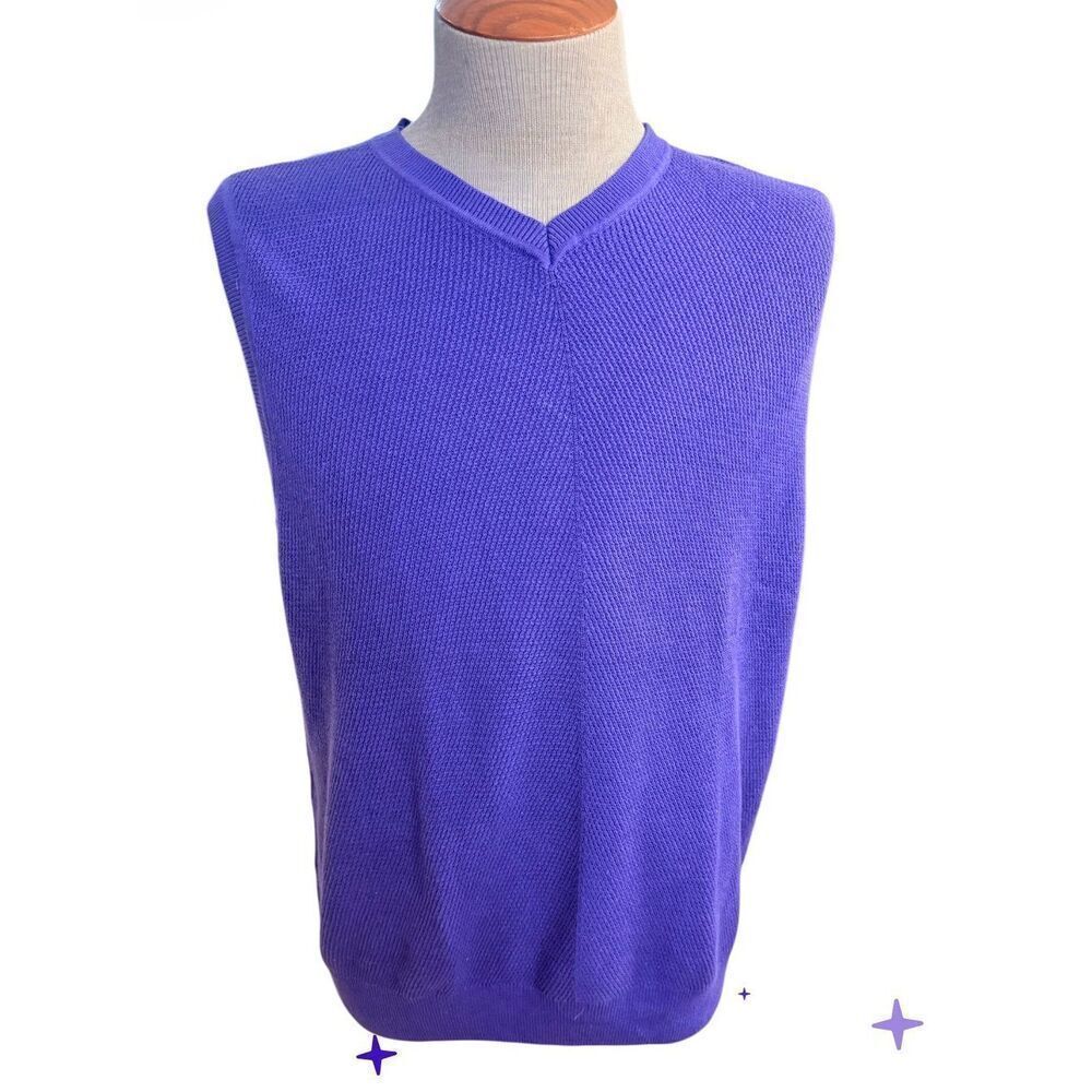Alan Flusser Men’s V-Neck Sweater Vest 100% Cotton Purple Large Dad Golf